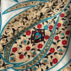 Floral 100% Silk Turkish Scarf with Red and Blue Accents